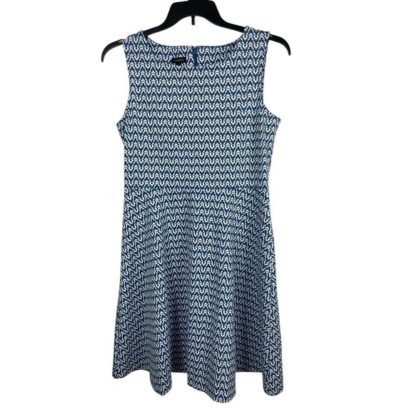 Talbots Blue Patterned Sleeveless A-line Fit & Flare Tea Dress L EUC - Picture 1 of 13